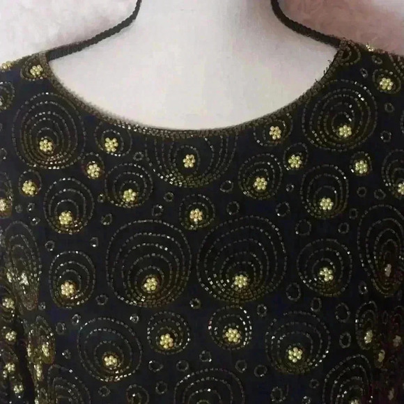 Vintage 1980s Era Joseph Le Bon Silk Black with Gold Beading Size L - Picture 2 of 6
